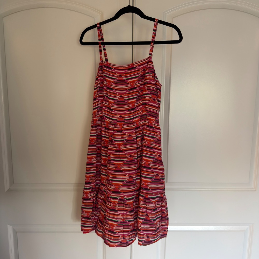 Loft Petites Pink Red Striped Tiered Sundress Spaghetti Strap Size 8P